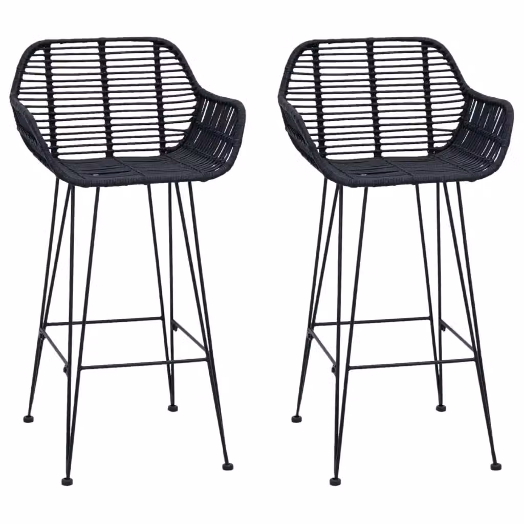 Set di 2 sedie da bar vidaXL in rattan e metallo nero, L/P/H: 55 x 52 x 92 cm – 2