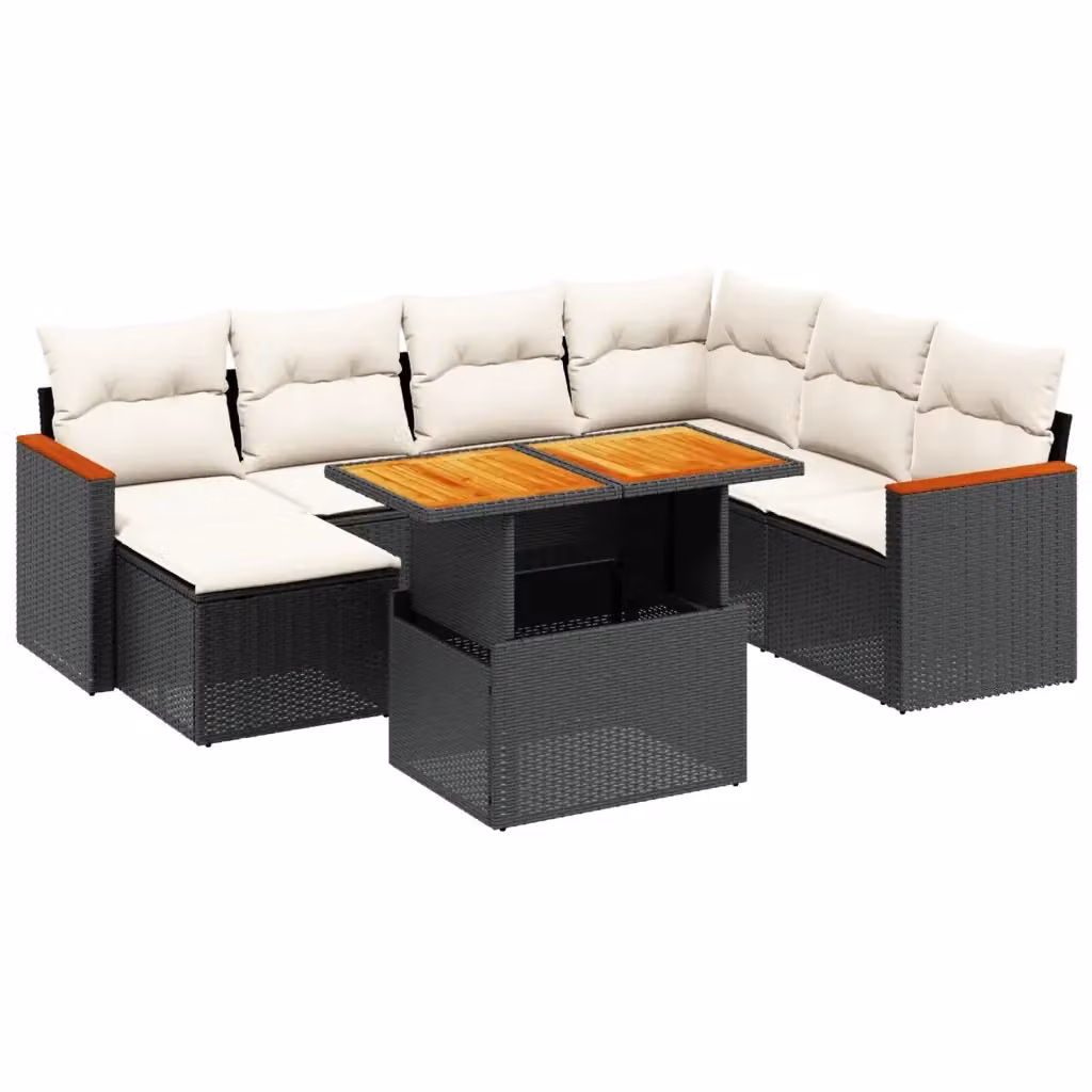 vidaXL Set Divani da Giardino a L in Polyrattan con Cuscini e Tavolino, 8 Pezzi, Nero e Bianco – 2