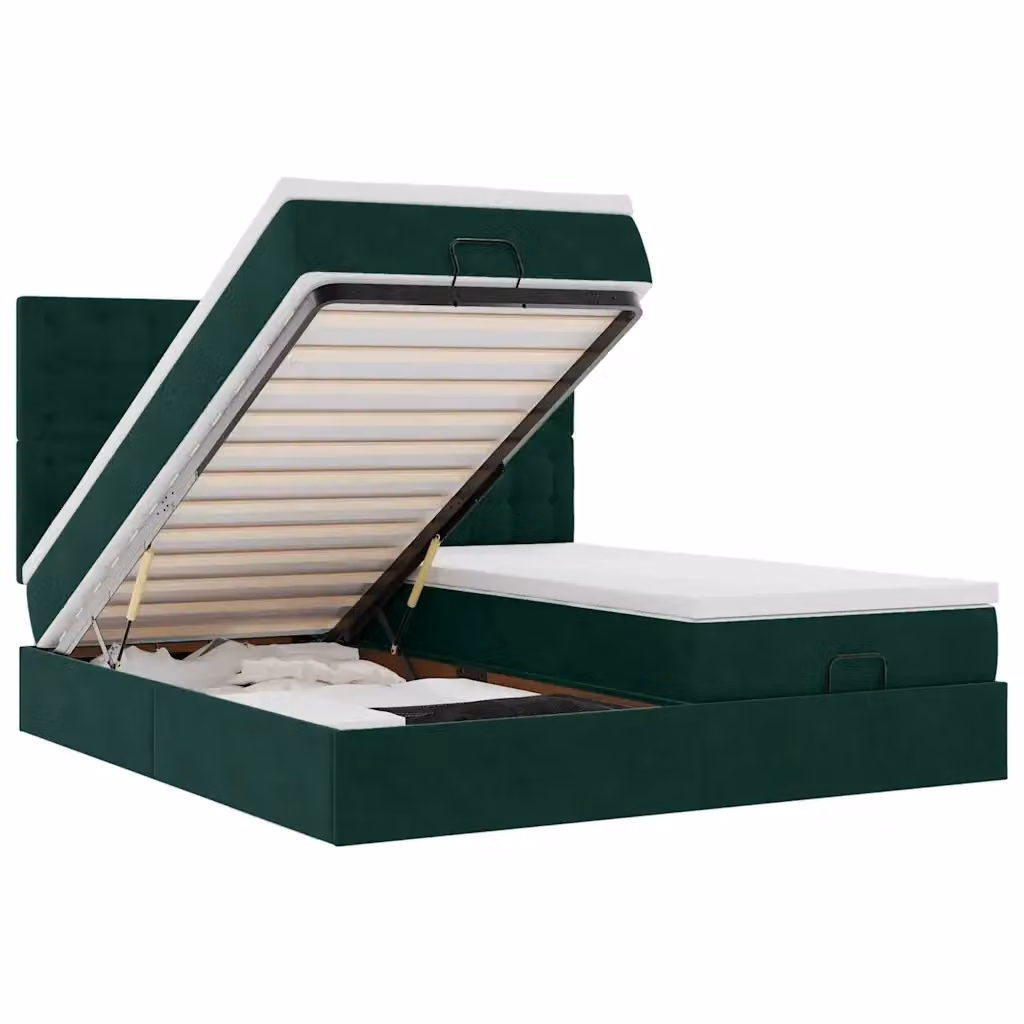 Letto con contenitore a sollevamento vidaXL in velluto verde e bianco con materasso, L: 160 cm, P: 200 cm, H: 128 cm – 2