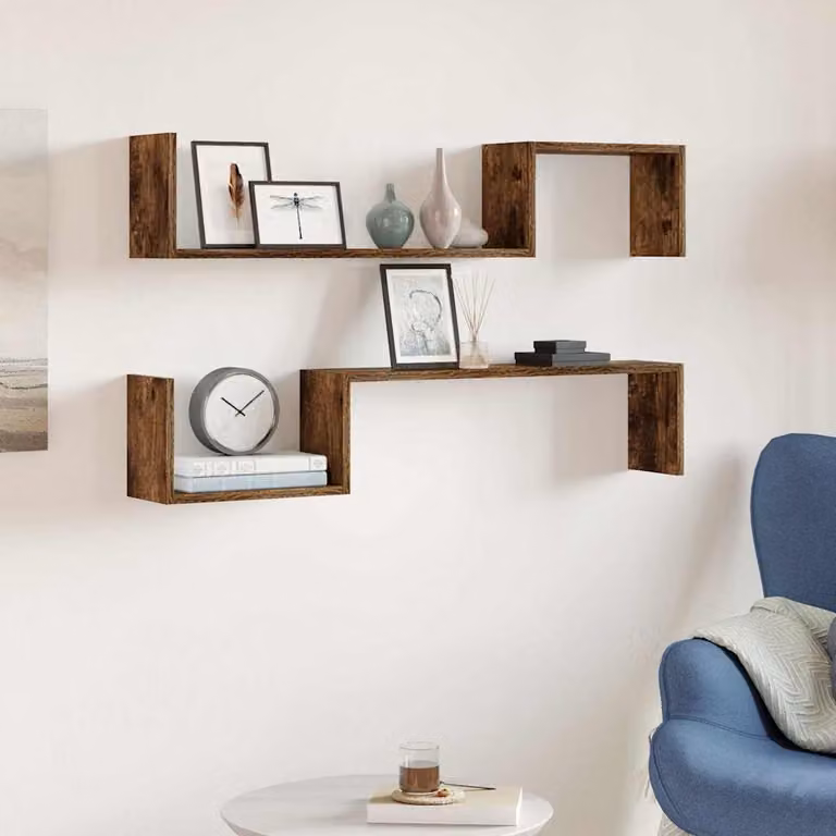 Set di 2 mensole a muro vidaXL in legno multistrato color rovere fumo L: 100 cm, P: 20 cm, H: 15 cm
