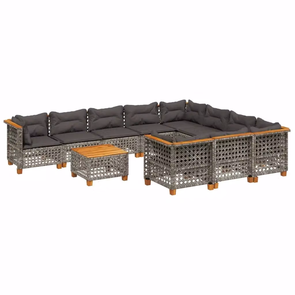 Set di divani da giardino vidaXL in polyrattan grigio con cuscini e tavolino da esterno a forma di U, 11 pezzi – 2