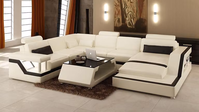 Beleuchtete Wohnzimmer Ecksofa Polster Eck Sitz Garnitur Leder Couchen Sofa