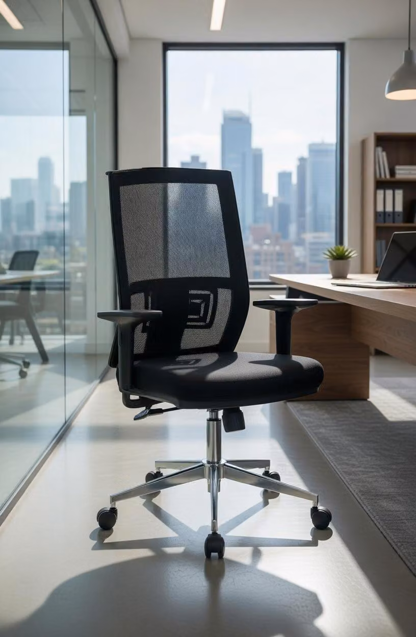 Sedia da ufficio moderna, ergonomica, nera, con braccioli regolabili