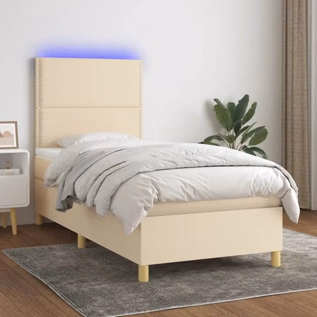 Letto Ibrido con Materasso vidaXL in Tessuto Beige e Bianco con Illuminazione LED e Porta USB L/P: 90 x 190 cm