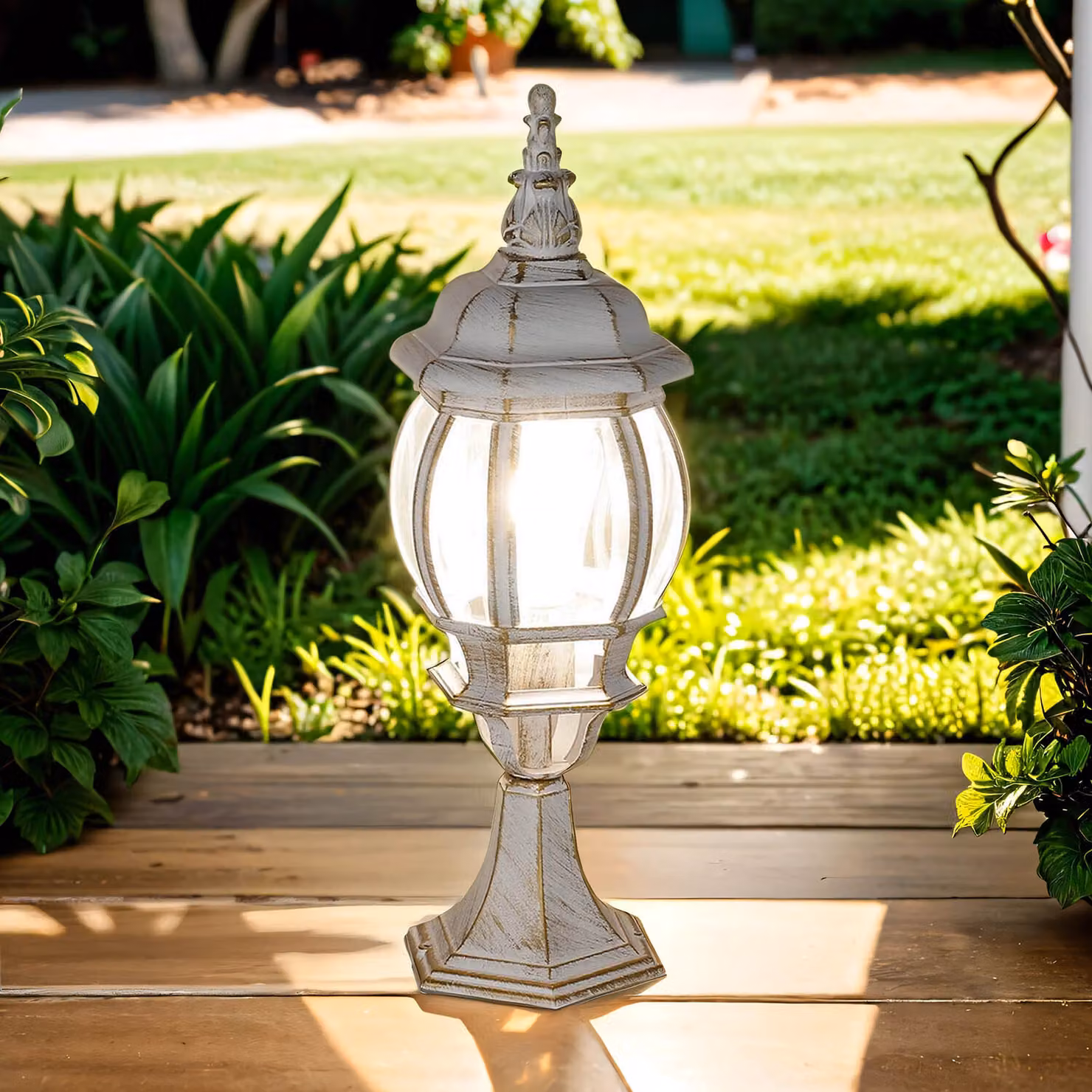 Elegante lampada da piedistallo per esterni in oro bianco rustico IP44 E27 50cm BREST luce da giardino