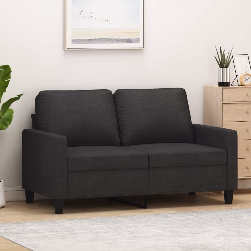 Divano esclusivo, due posti, colore nero, 120 cm, rivestito in tessuto