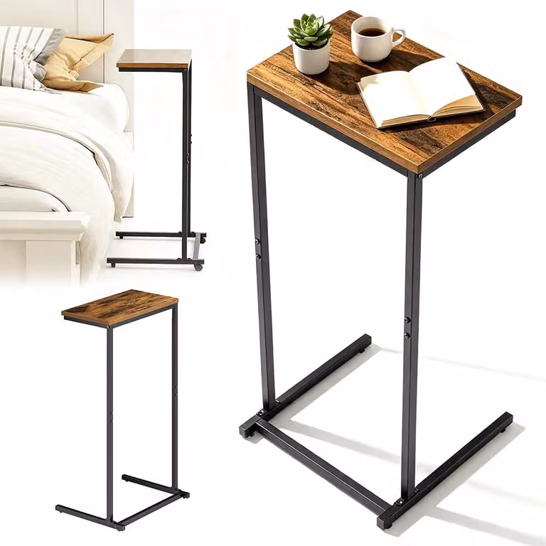 Tavolino a forma di C - Design salvaspazio - 20 x 40 x 72 cm - Altezza 72 cm - Struttura in bambù - Gambe dritte - Colore marrone
