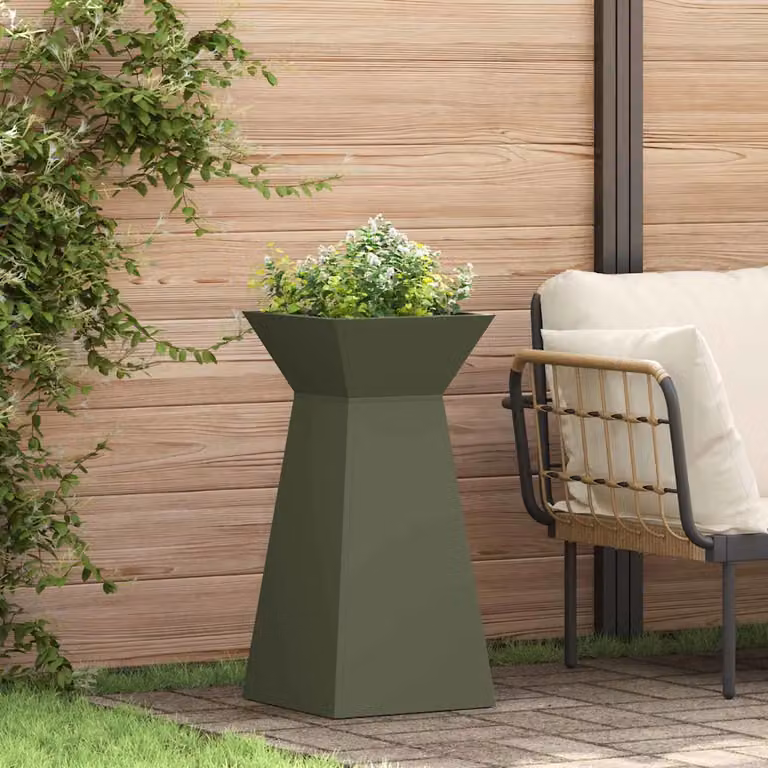 Set di 2 vasi a pilastro moderni vidaXL in metallo verde, L/P/H: 35 x 35 x 73 cm