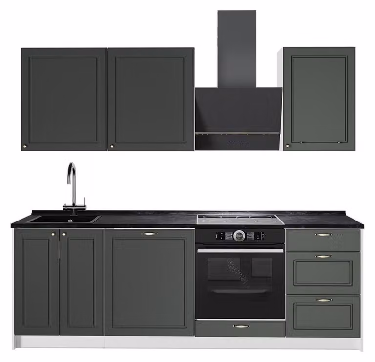 Cucina componibile Vicco Fame-Line Verde-oro rustico/Bianco 230 cm, PL Antracite, Model 64017