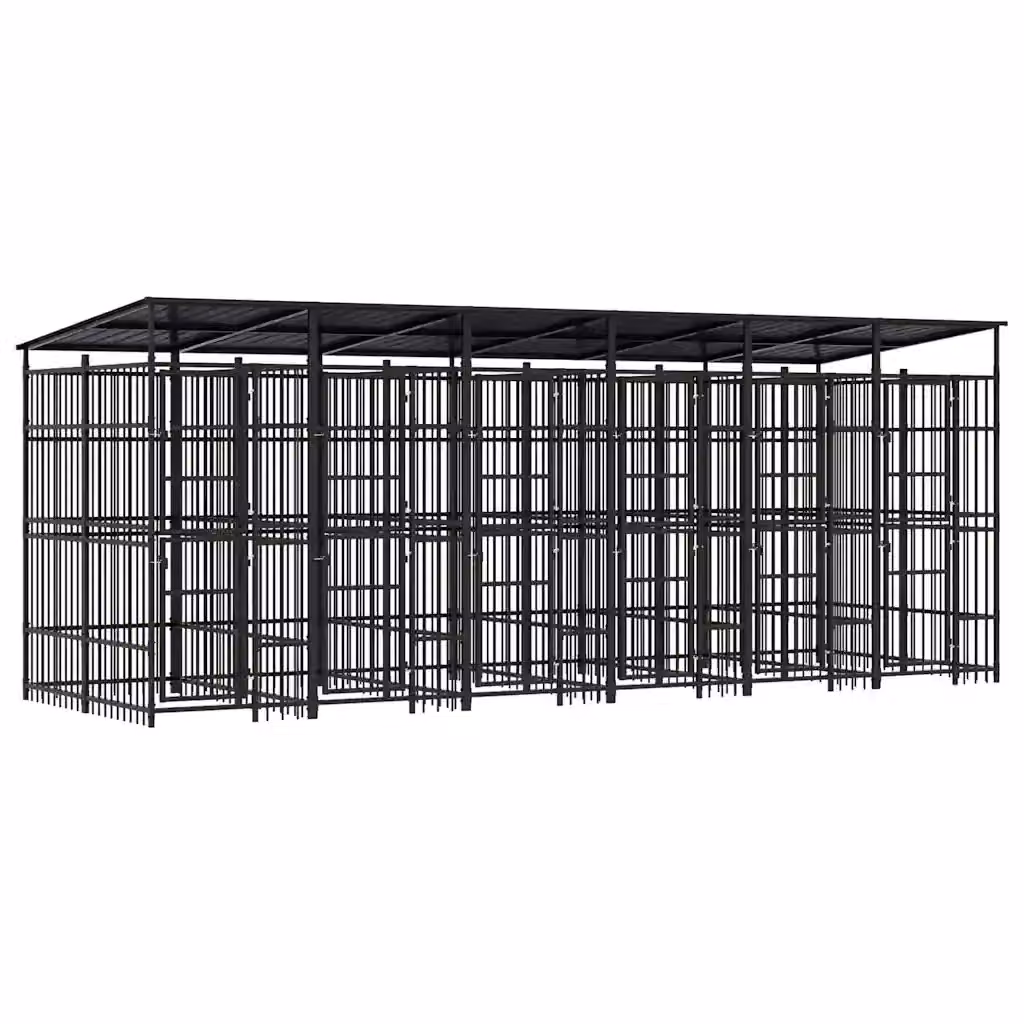 Gabbia per cani da esterno vidaXL in metallo nero con tetto resistente alle intemperie 11,06 m² – 2