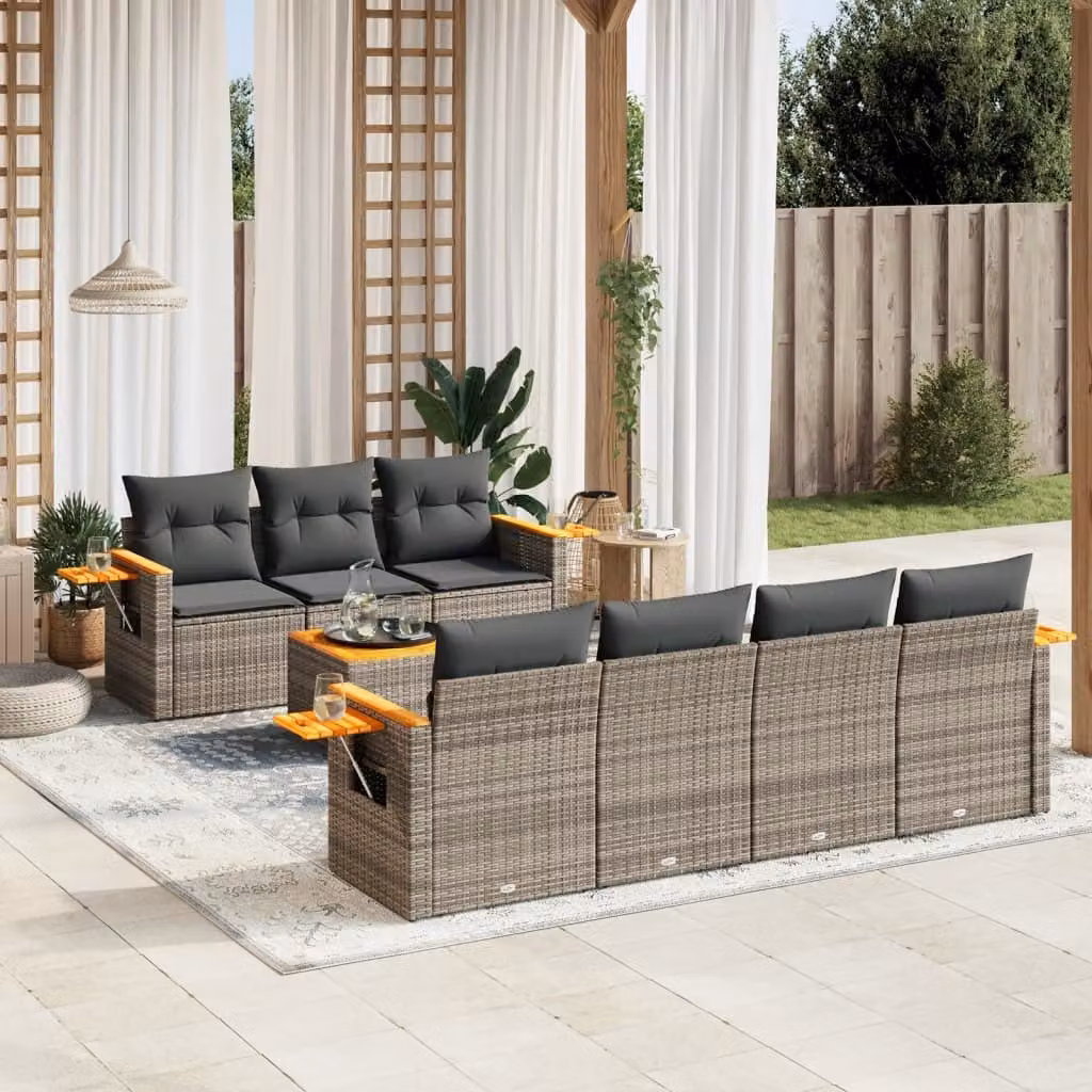Maison Exclusive - Set Divano da Giardino 8 pz con Cuscini Grigio in Polyrattan