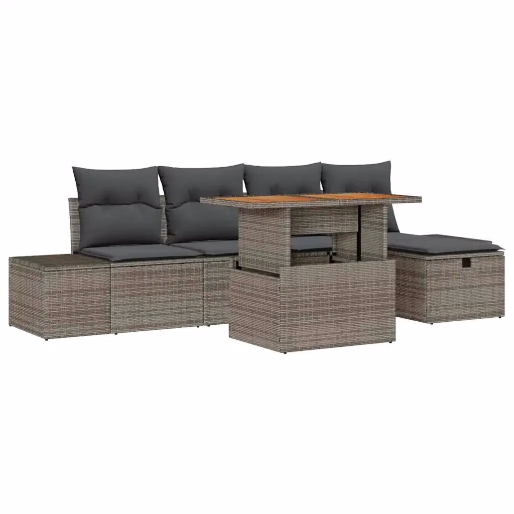 Set Divano da Giardino vidaXL 6 Pezzi Grigio con Cuscini e Tavolino in Polyrattan e Acciaio – 2