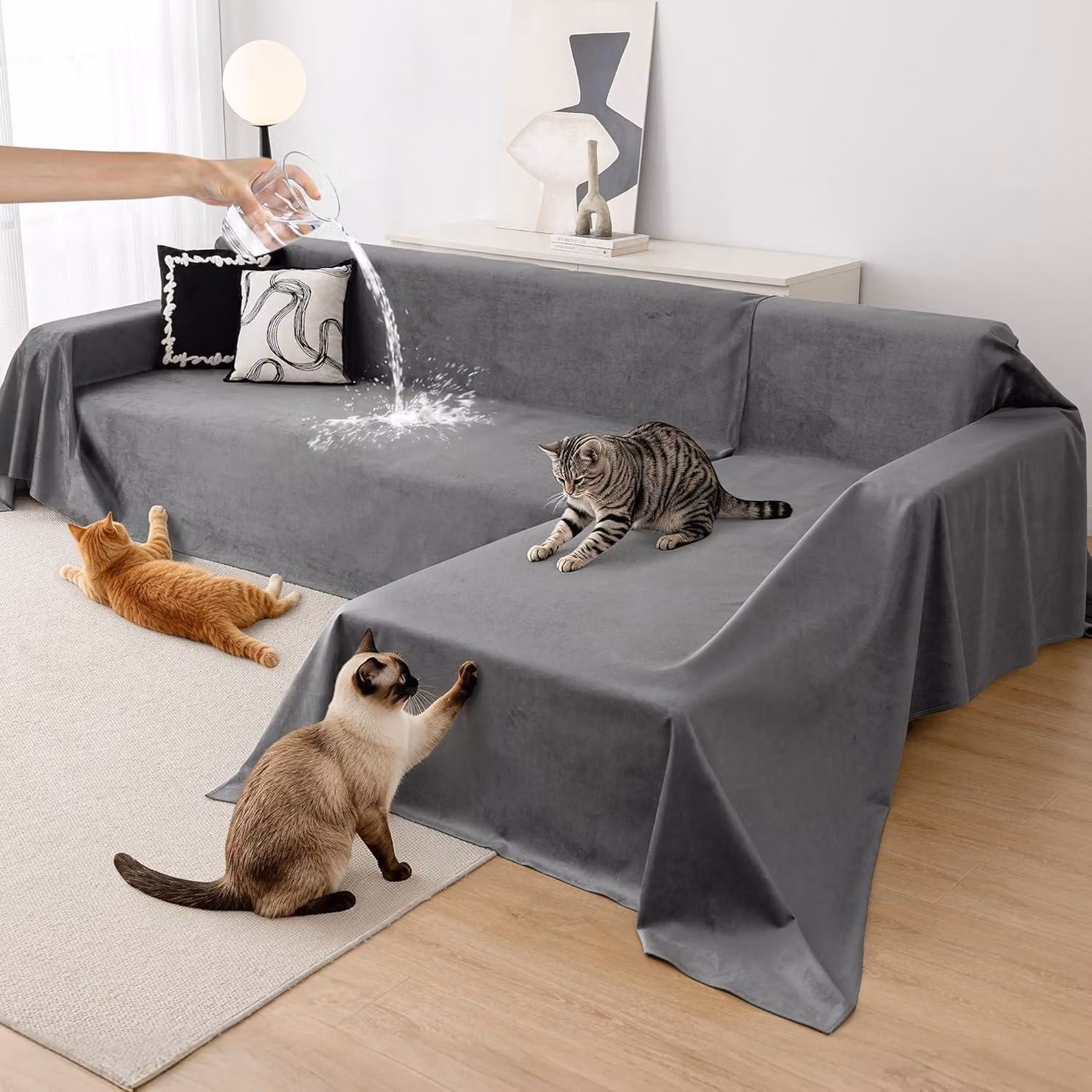 Copertura impermeabile e resistente ai graffi per divano a forma di L, composta da 2 pezzi, dimensioni 180x260 cm e 180x280 cm, adatta per divani ad angolo