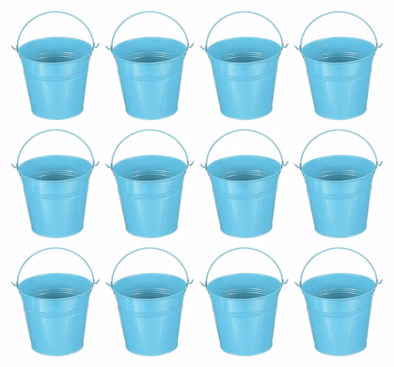 Omgoods - Mini secchielli in metallo con manico - 12 pezzi, colore blu, ideali per la decorazione
