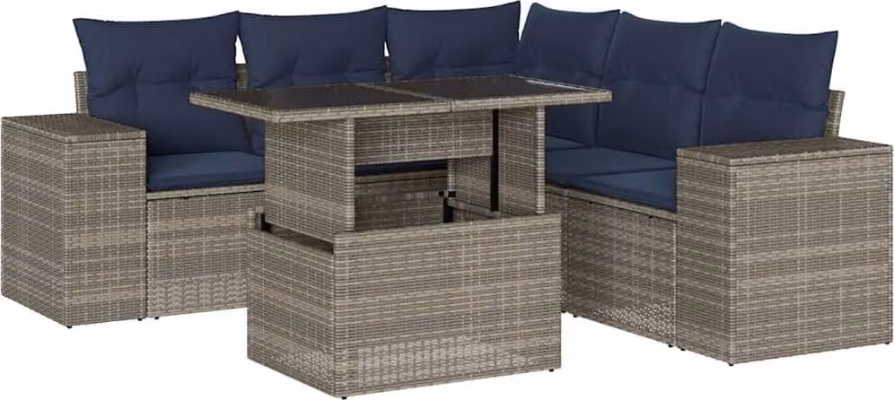 Set Divani da Giardino 6 pz con Cuscini Grigio in Polyrattan