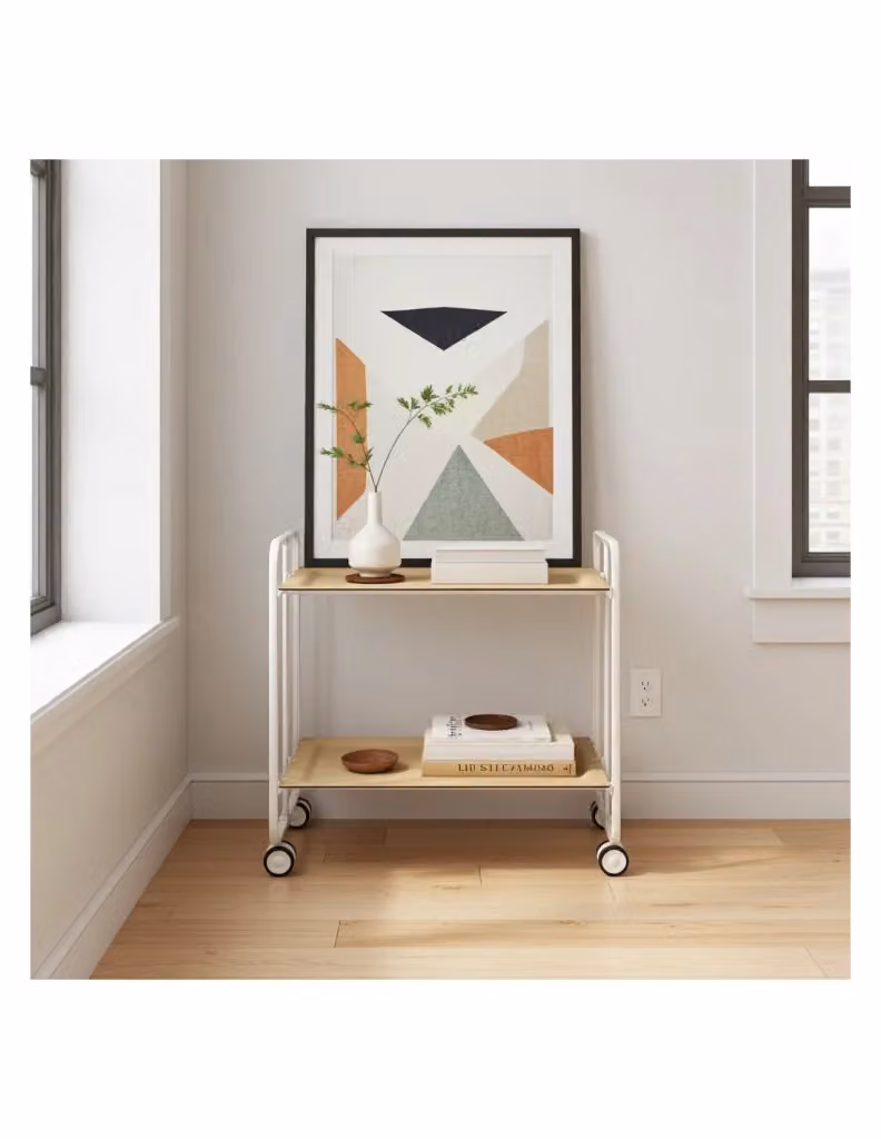 Carrello da cucina pieghevole DON HIERRO con ruote, struttura metallica bianca e ripiani in MDF laminato, H 72,0 x L 66,0 x P 43,0 cm – 2