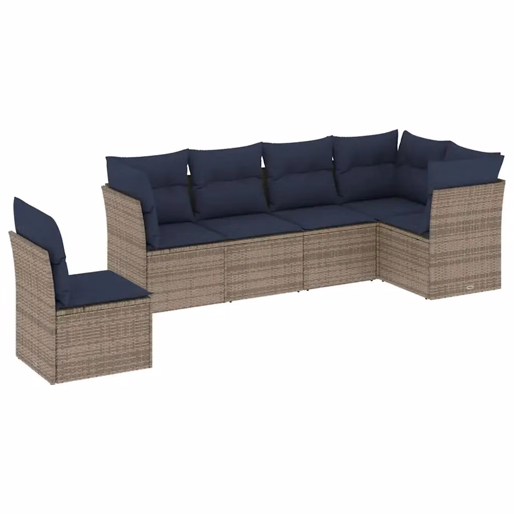 Set di Divani da Giardino a L vidaXL in Polyrattan con Cuscini Blu e Grigio – 2