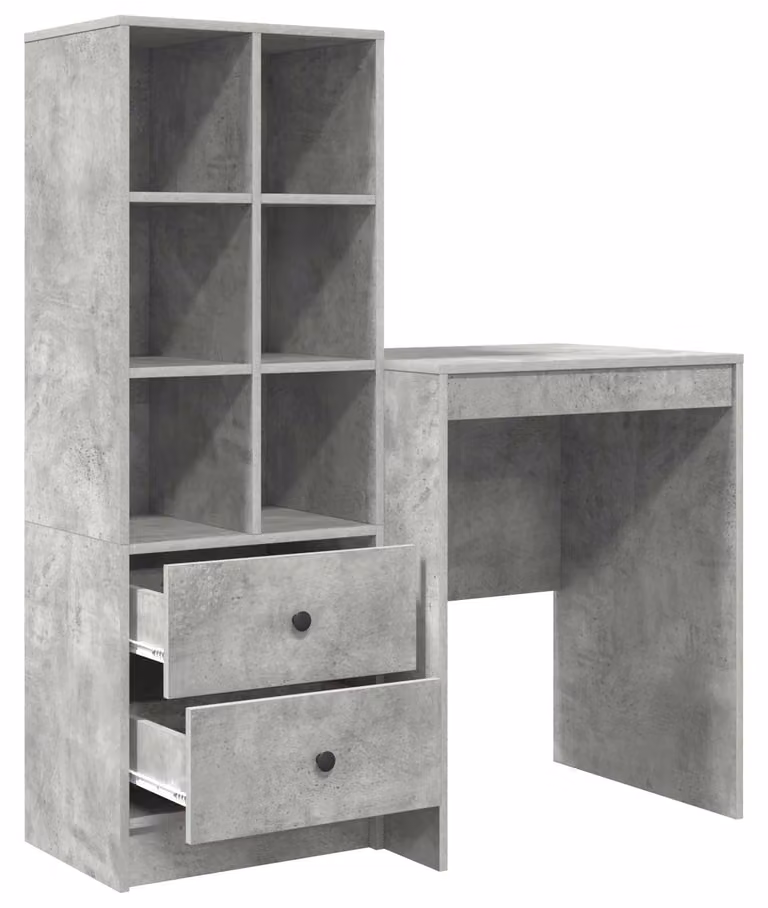 Scrivania con cassetto con lo scaffale 2 pcs Grigio cemento