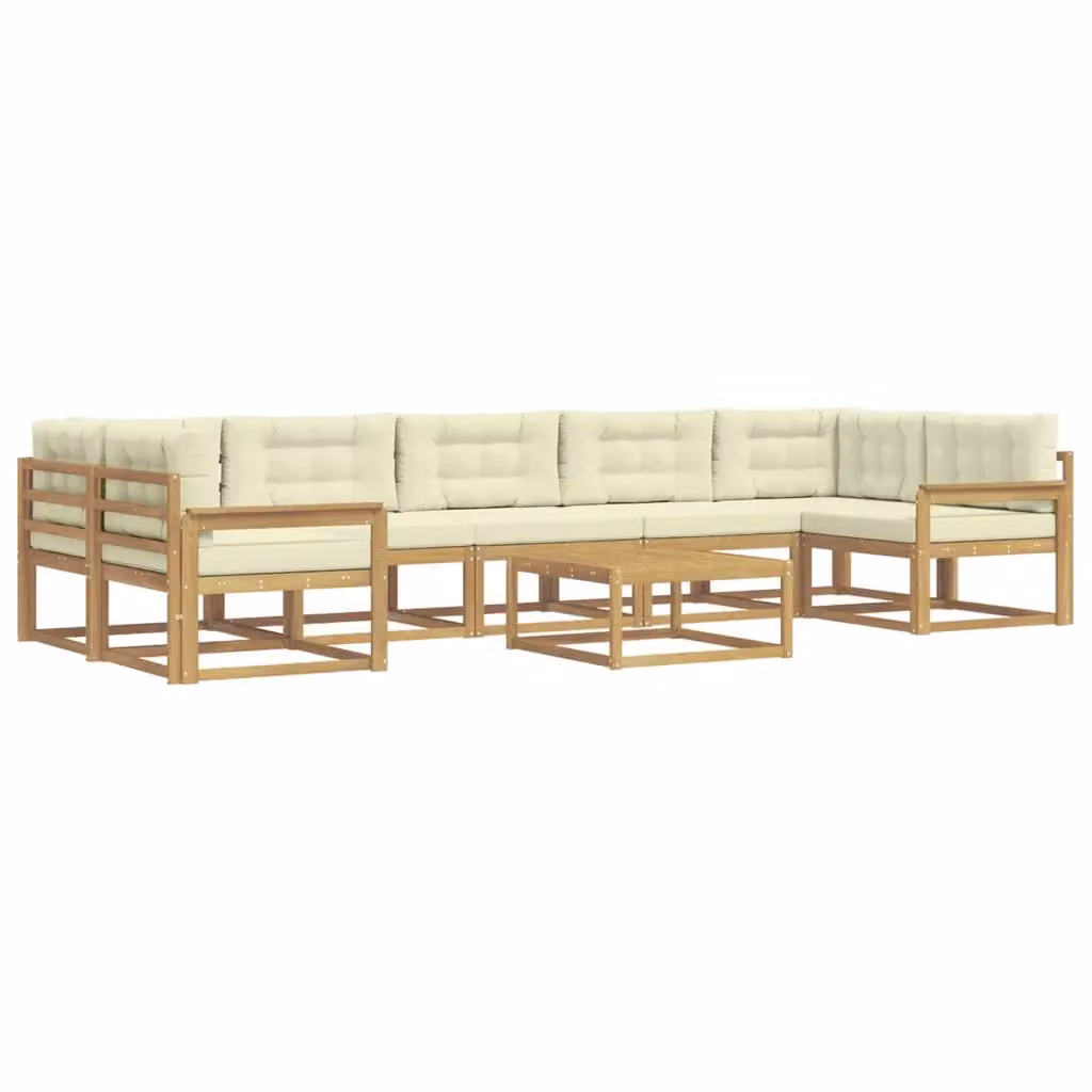 Set di divani da esterno vidaXL in legno di acacia con tavolo da caffè e cuscini, Bianco e Beige – 2