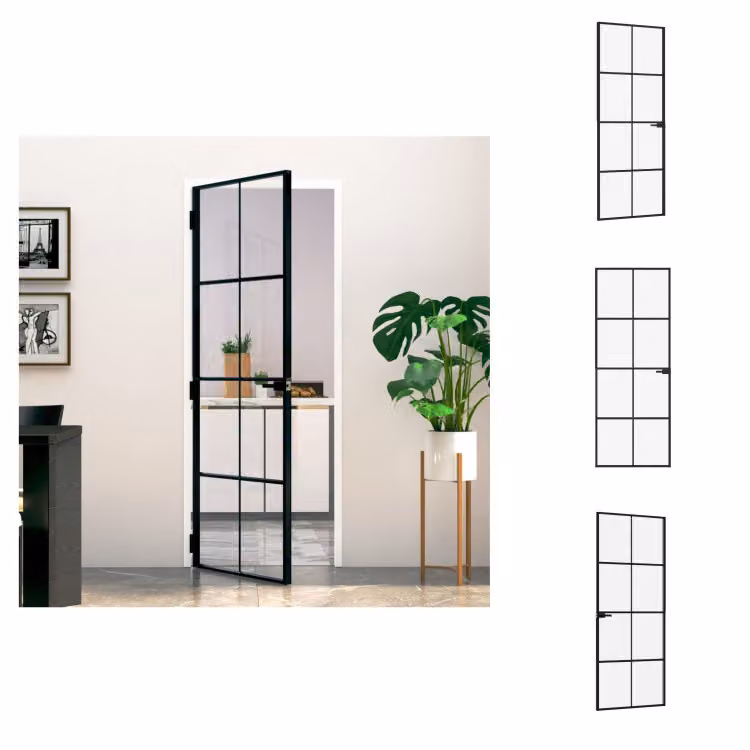 vidaXL Porta interna nera 76x201,5 cm vetro temperato e alluminio slim - Porte d'ingresso