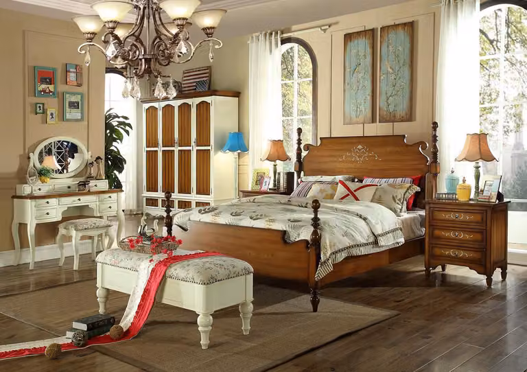 Designer Doppelbett Bett Betten Holz Amerikanisch Hotel Luxus Schlafzimmer