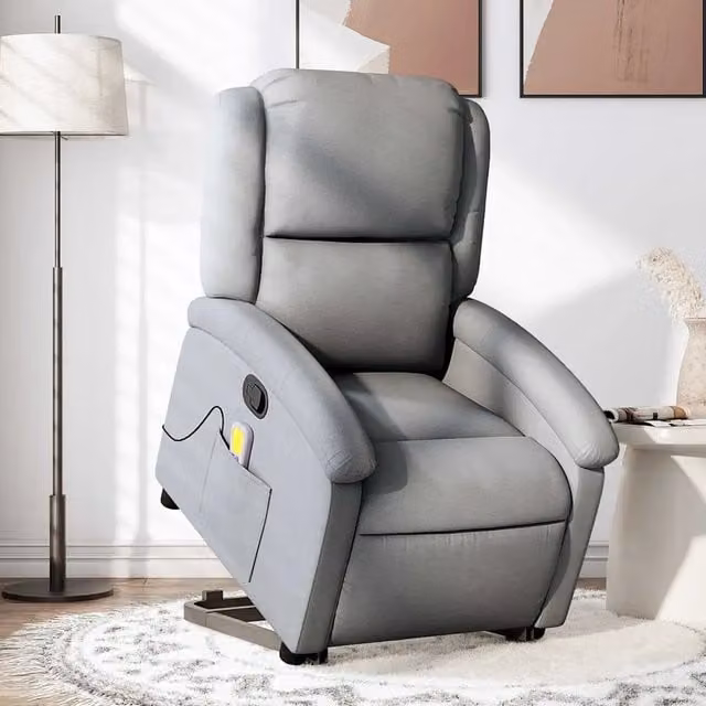 Poltrona Alzapersona Reclinabile con Assistenza Elettrica vidaXL Grigio con Braccioli e Imbottitura in Schiuma – 1