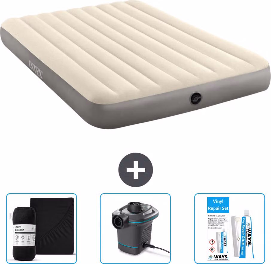 Letto gonfiabile Intex - 2 persone - 152 x 203 x 25 cm - Beige - lenzuolo incluso - pompa e kit di riparazione