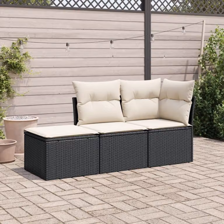 Maison Exclusive - Set Divani da Giardino 3 pz con Cuscini in Polyrattan Nero
