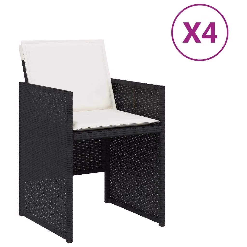 Set di 4 sedie da giardino vidaXL in polyrattan con cuscini neri e bianchi e braccioli – 2