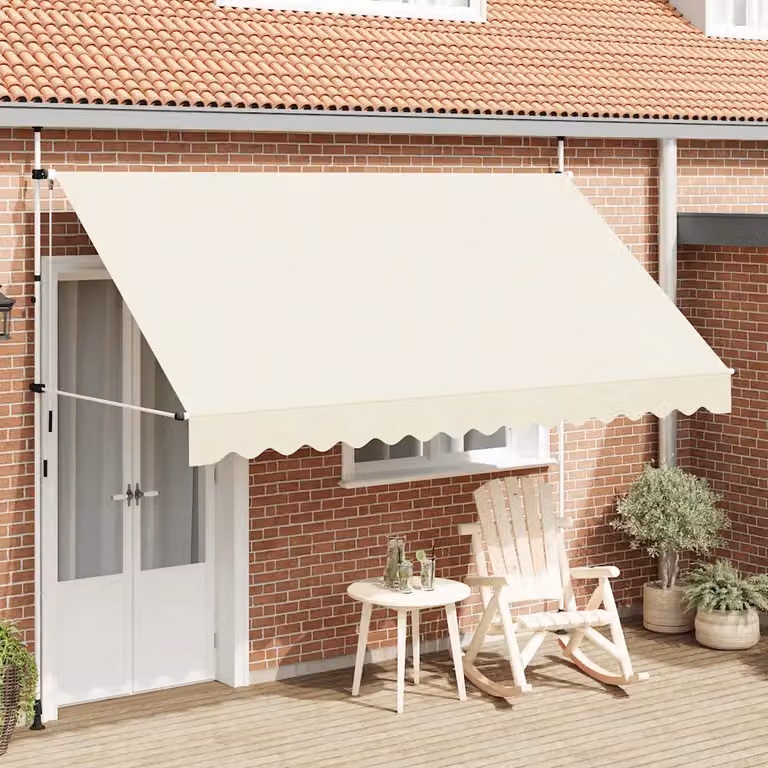 vidaXL Tenda da Sole Retrattile Manuale con Bracci Pieghevoli in Acciaio e Tessuto in Poliestere, Beige, L: 350 cm, P: 300 cm