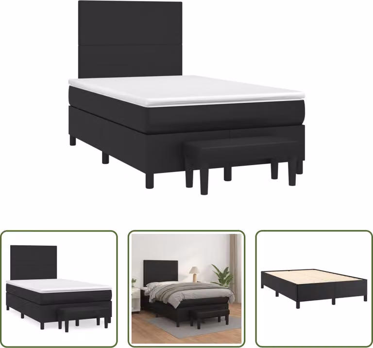The Living Store Letto a molle con materasso nero 120x190 cm in Pelle finta