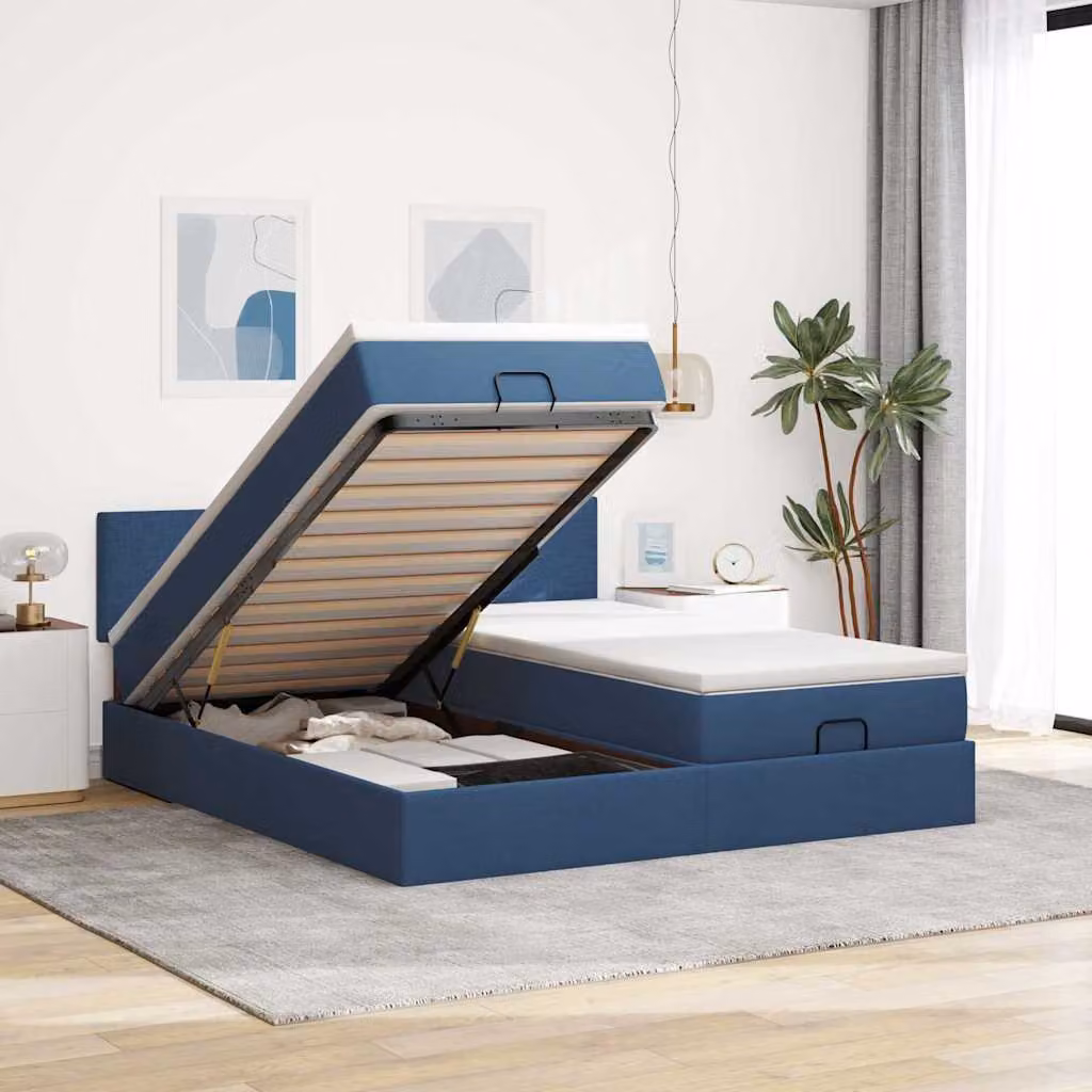 vidaXL Struttura Letto Pouf con Materassi Blu 160x200 cm in Tessuto