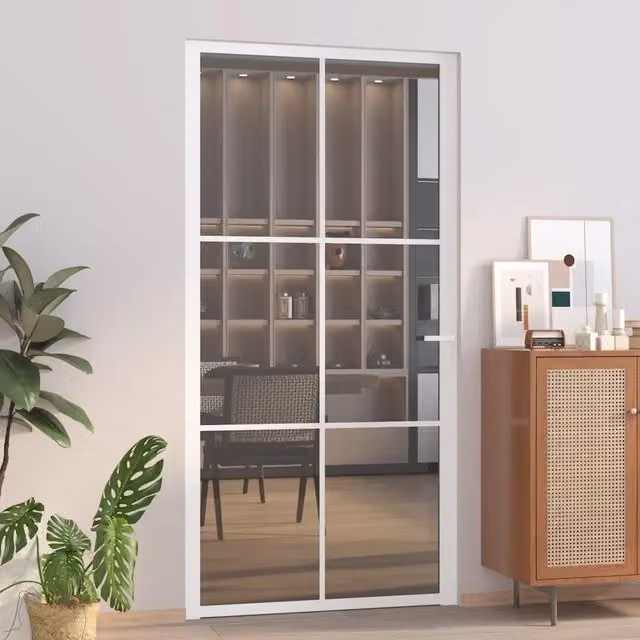 Porta Interna Moderna vidaXL in Vetro Trasparente e Alluminio Bianca L: 102,5 cm, H: 201,5 cm