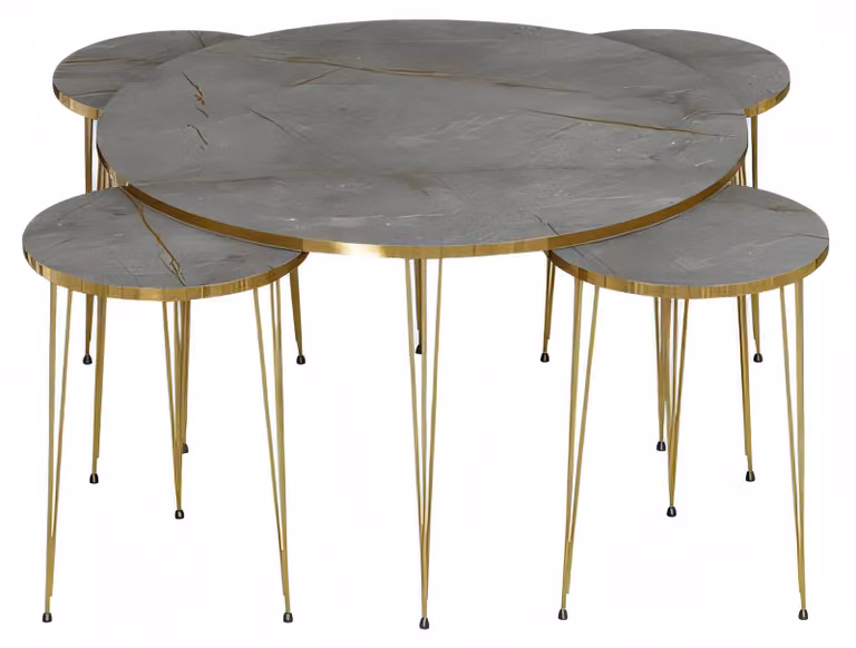 Moderner grauer Holz-Couchtisch mit Beistelltischen Set