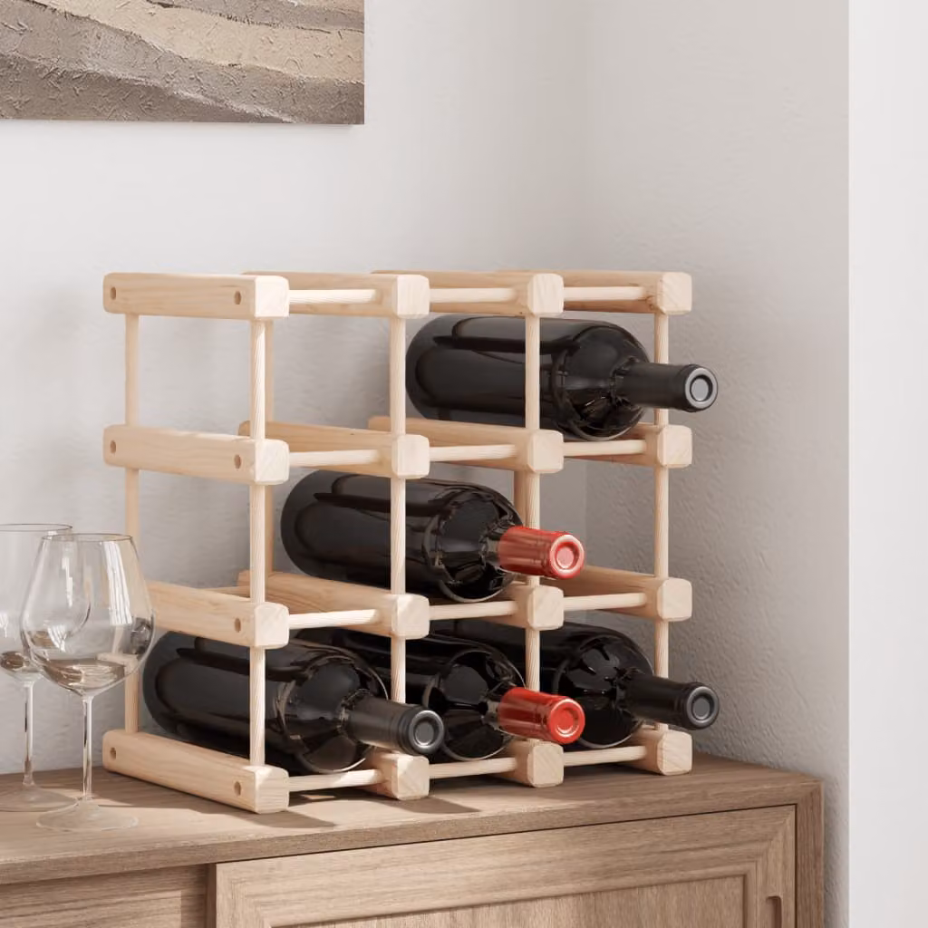 vidaXL Portabottiglie per 12 Bottiglie in Legno di Pino Massello, Colore Marrone/Beige, L/P/H: 36 x 23 x 36 cm