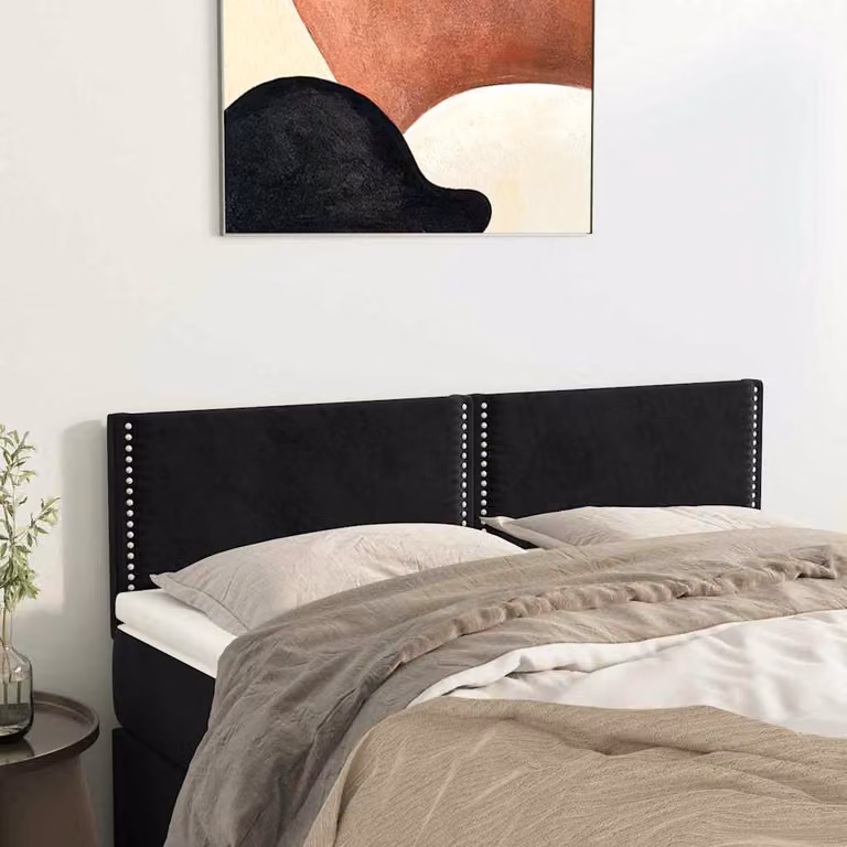 Testiera per letto vidaXL in velluto nero con struttura in legno L: 144 cm, P: 5 cm, H: 78-88 cm