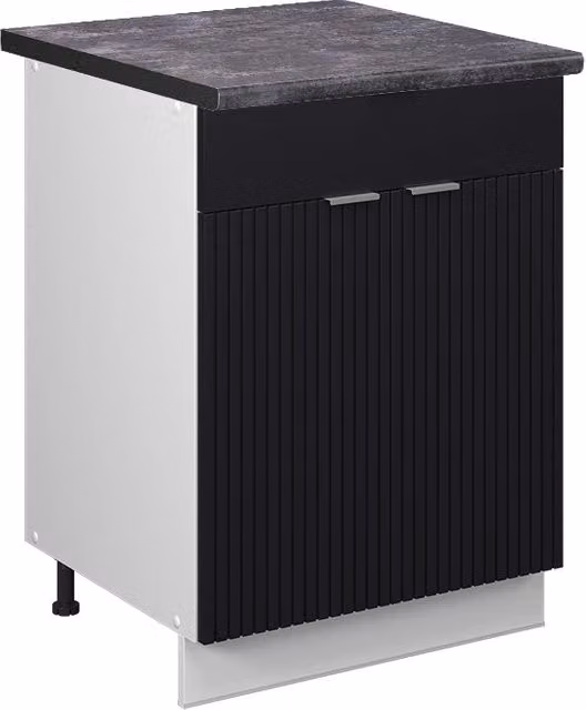 Mobiletto base per cucina Fame-Line Nero rigato/Bianco 60 cm con cassetto, PL Antracite Vicco