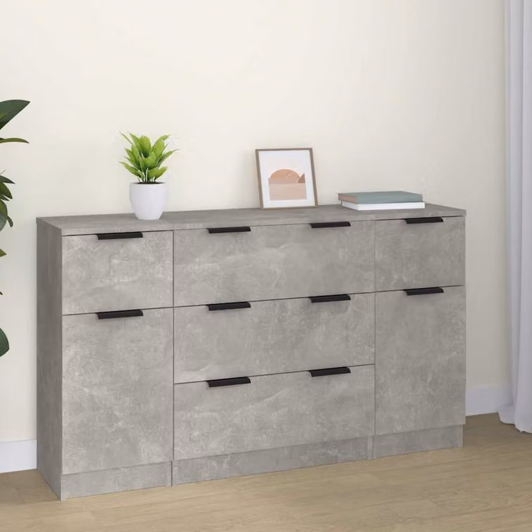 Set di 3 credenze moderne vidaXL in legno multistrato grigio opaco per soggiorno e sala da pranzo