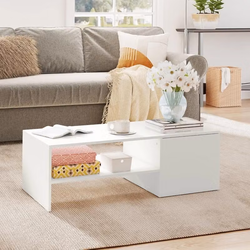 Tavolino da salotto moderno REDOM bianco con meccanismo sollevabile L: 110 cm, P: 52 cm, H: 36 cm – 2