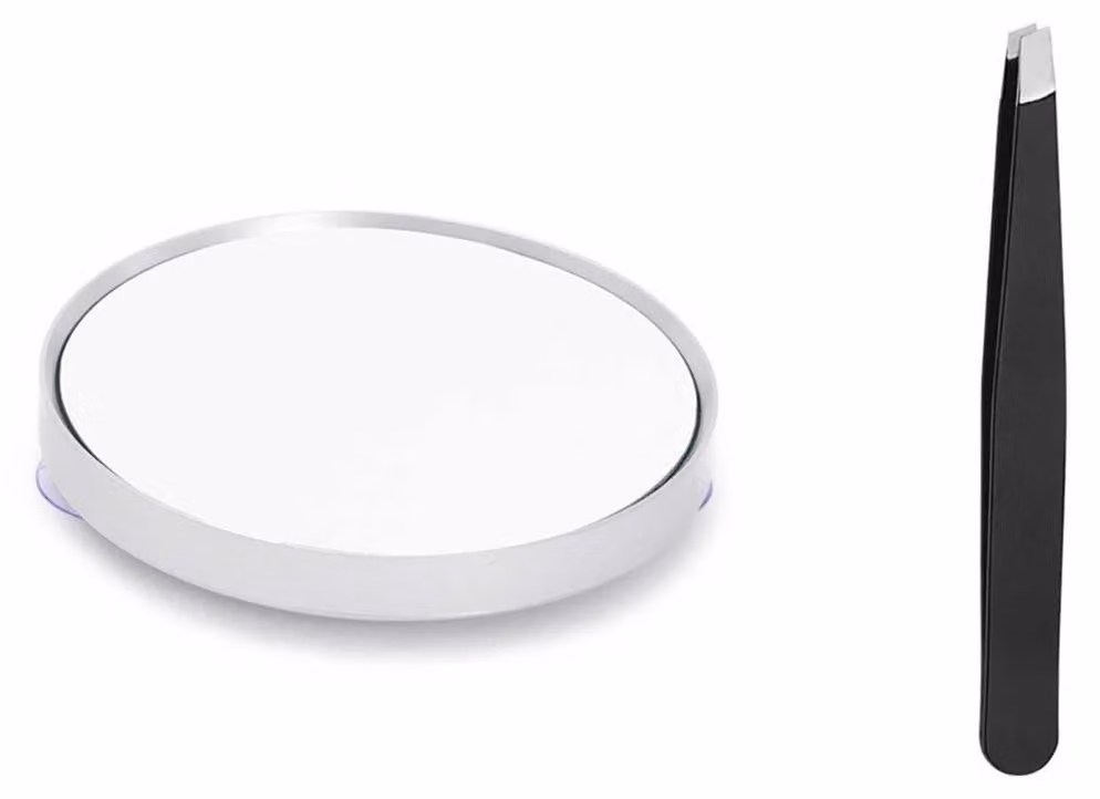 INF Specchio Ingranditore Trucco Bianco con Pinzette - 60X e Ventosa
