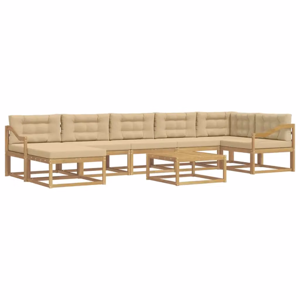 Set di divani da esterno moderno vidaXL in legno di acacia con tavolino e pouf, Bianco e Beige – 2