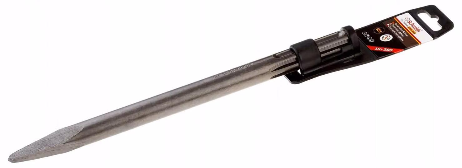 Schmith, scalpello a punta SDS MAX, 18x280 mm. Scalpello per demolizione, scalpello per troncamento, adatto per martelli perforatori. Scalpello professionale per cemento e pietra, forgiato e temprato. Utensile da taglio