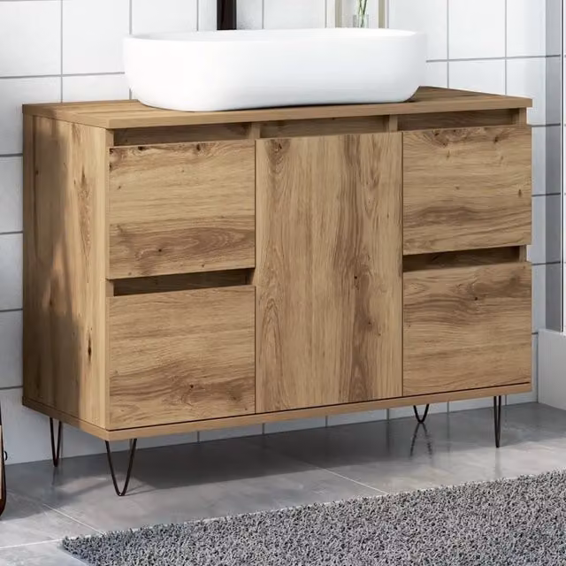 Mobiletto da bagno industrial vidaXL in legno e metallo marrone con ante e cassetti L: 80 cm, P: 33 cm, H: 60 cm