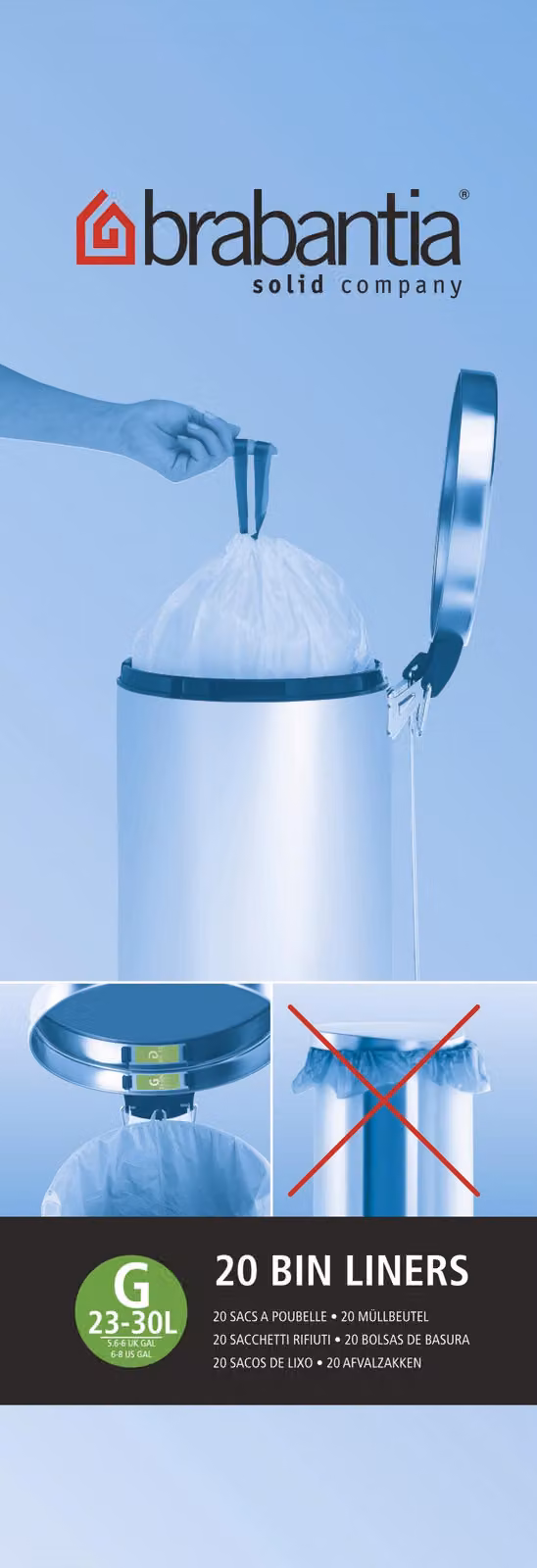 BRABANTIA sacco spazzatura bianco, 30 l