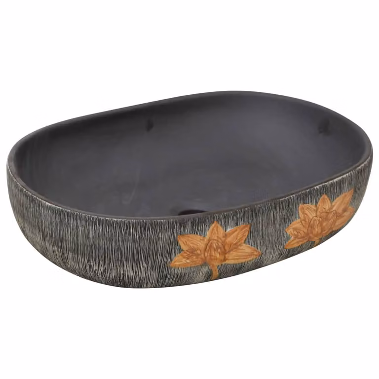 Lavabo da Appoggio Grigio e Nero Ovale 59x40x14 cm Vetroceramica