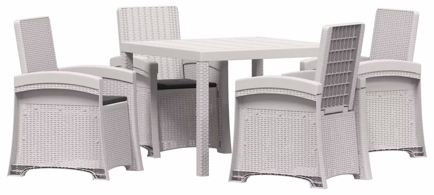 Set da pranzo per esterno, 5 pezzi, bianco e antracite, in polipropilene