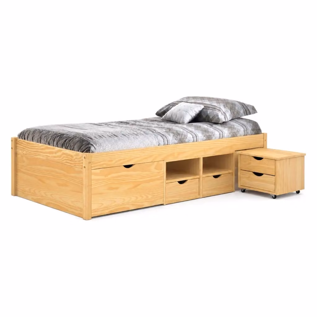 Letto Matrimoniale Contenitore DMORA in Legno Massello Marrone con Base a Sollevamento