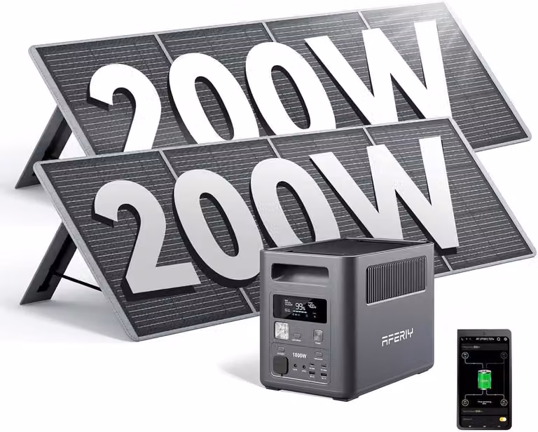 AFERIY Power Station 1800 W 1024 Wh con 2 pannelli solari da 200 W, 9 uscite, LiFePO4, campeggio e casa