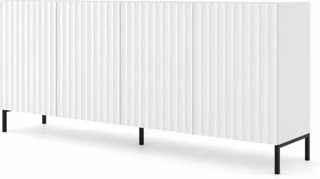 Mobile Wave 200 4D Bim Furniture Bianco Opaco con Gambe Nere L: 200 cm, P: 42 cm, H: 87 cm