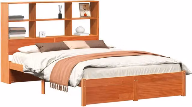 Letto matrimoniale | Letto per adulti | Struttura del letto con testiera contenitore Marrone Cera
